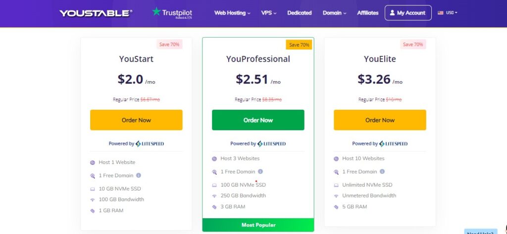 youstable plans and pricing