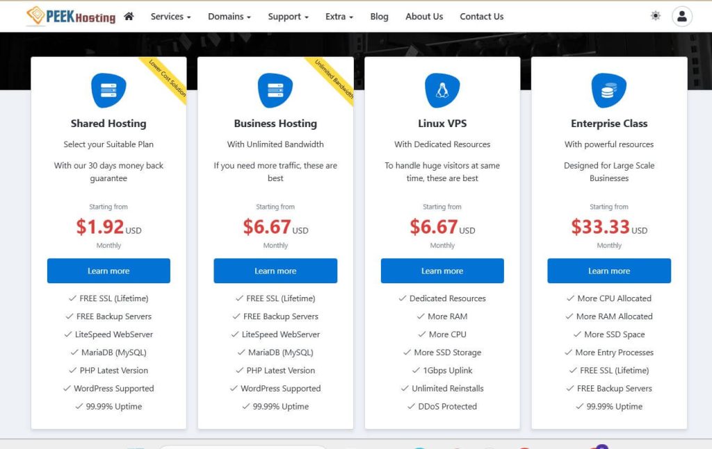 peekhosting plans