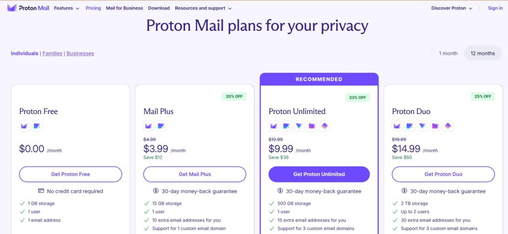 proton mail plan