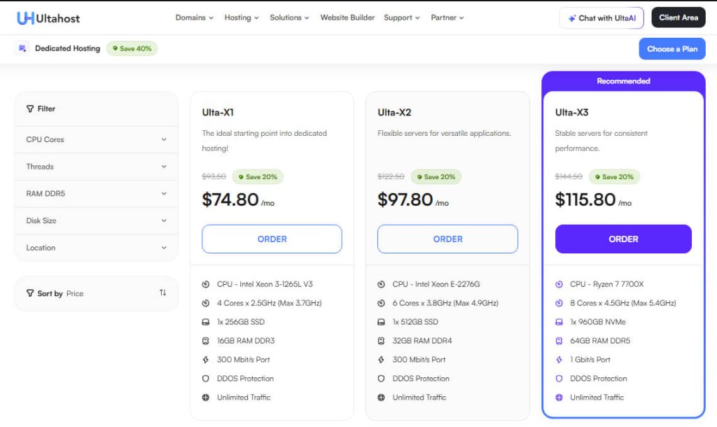 ultahost dedicated server Plan