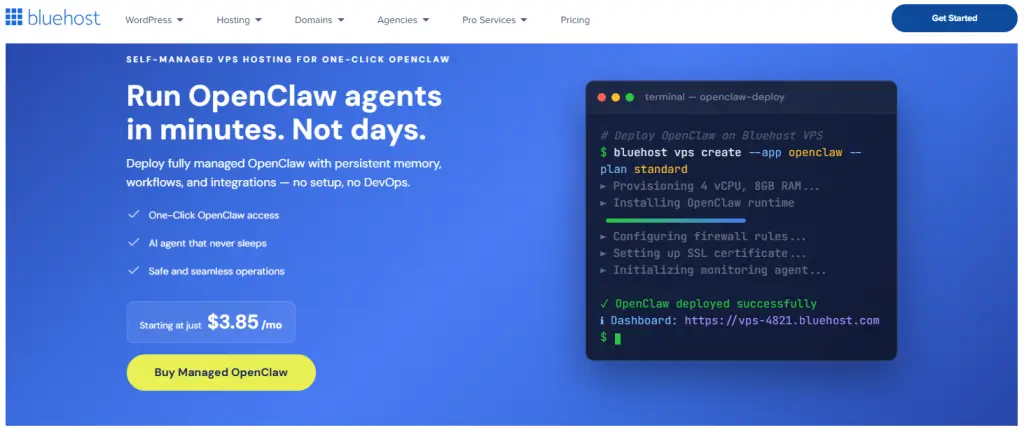 Bluehost Openclaw VPS Hosting